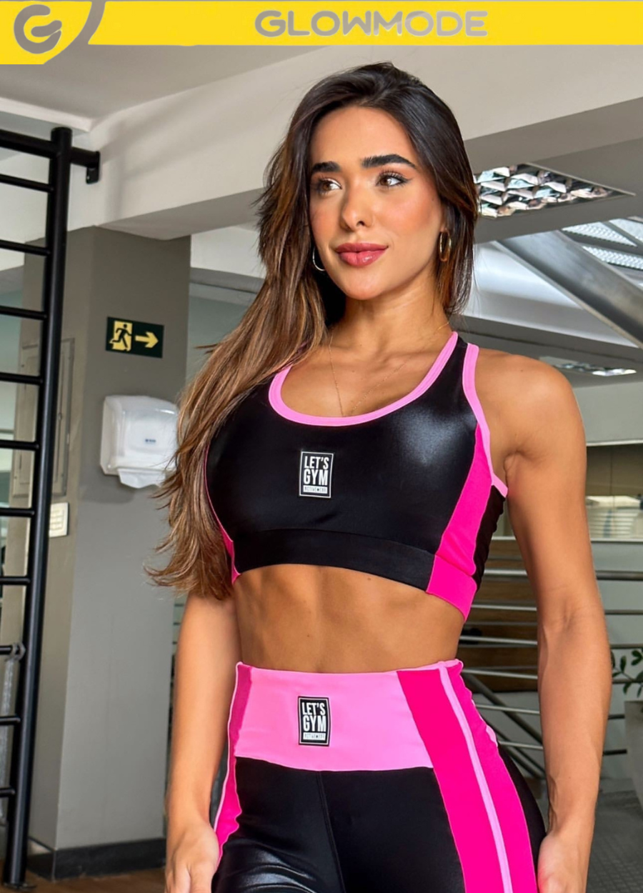 Conjunto Fitness Ellada Rosa Top Calça